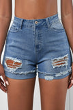 Sky Blue Distressed Denim Short for Women Ripped Rolled Hem Blue Denim Jean Shorts LC77173-4