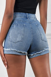 Sky Blue Distressed Denim Short for Women Ripped Rolled Hem Blue Denim Jean Shorts LC77173-4