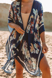 Women's Floral Print Kimonos Loose Tops Half Sleeve Shawl Swimsuit Beach Cover Ups