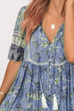 Blue Women's Dresses Floral Print Mini Dress LC229164-5