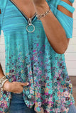 Sky Blue Women's T-shirts Floral Cutout Zip T-shirt LC25211028-4
