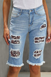 Leopard Mid Rise Ripped Destroyed Patches Bermuda Shorts Jeans LC781578-20