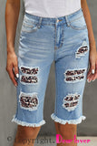 Leopard Mid Rise Ripped Destroyed Patches Bermuda Shorts Jeans LC781578-20