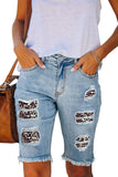 Leopard Mid Rise Ripped Destroyed Patches Bermuda Shorts Jeans LC781578-20