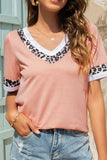 Pink Women's T-shirts Leopard Trim T-shirt LC25211120-10