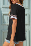 Black Women's T-shirts Leopard Trim T-shirt LC25211120-2
