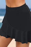 Black Women's Shorts Ruffled High Waist Swim Skirt Shorts LC472180-2