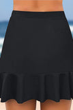 Black Women's Shorts Ruffled High Waist Swim Skirt Shorts LC472180-2