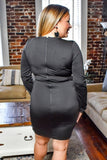 Black Black Bodycon V Neck Long Sleeve Plus Size Dress Cocktail Pencil Dress LC617513-2