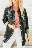 LC8511533-2-S, LC8511533-2-M, LC8511533-2-L, LC8511533-2-XL, LC8511533-2-2XL, Black Women's Oversized Denim Jacket Boyfriend Distressed Jean Trucker Jacket