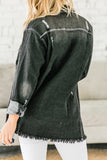 LC8511533-2-S, LC8511533-2-M, LC8511533-2-L, LC8511533-2-XL, LC8511533-2-2XL, Black Women's Oversized Denim Jacket Boyfriend Distressed Jean Trucker Jacket