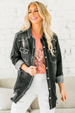 LC8511533-2-S, LC8511533-2-M, LC8511533-2-L, LC8511533-2-XL, LC8511533-2-2XL, Black Women's Oversized Denim Jacket Boyfriend Distressed Jean Trucker Jacket