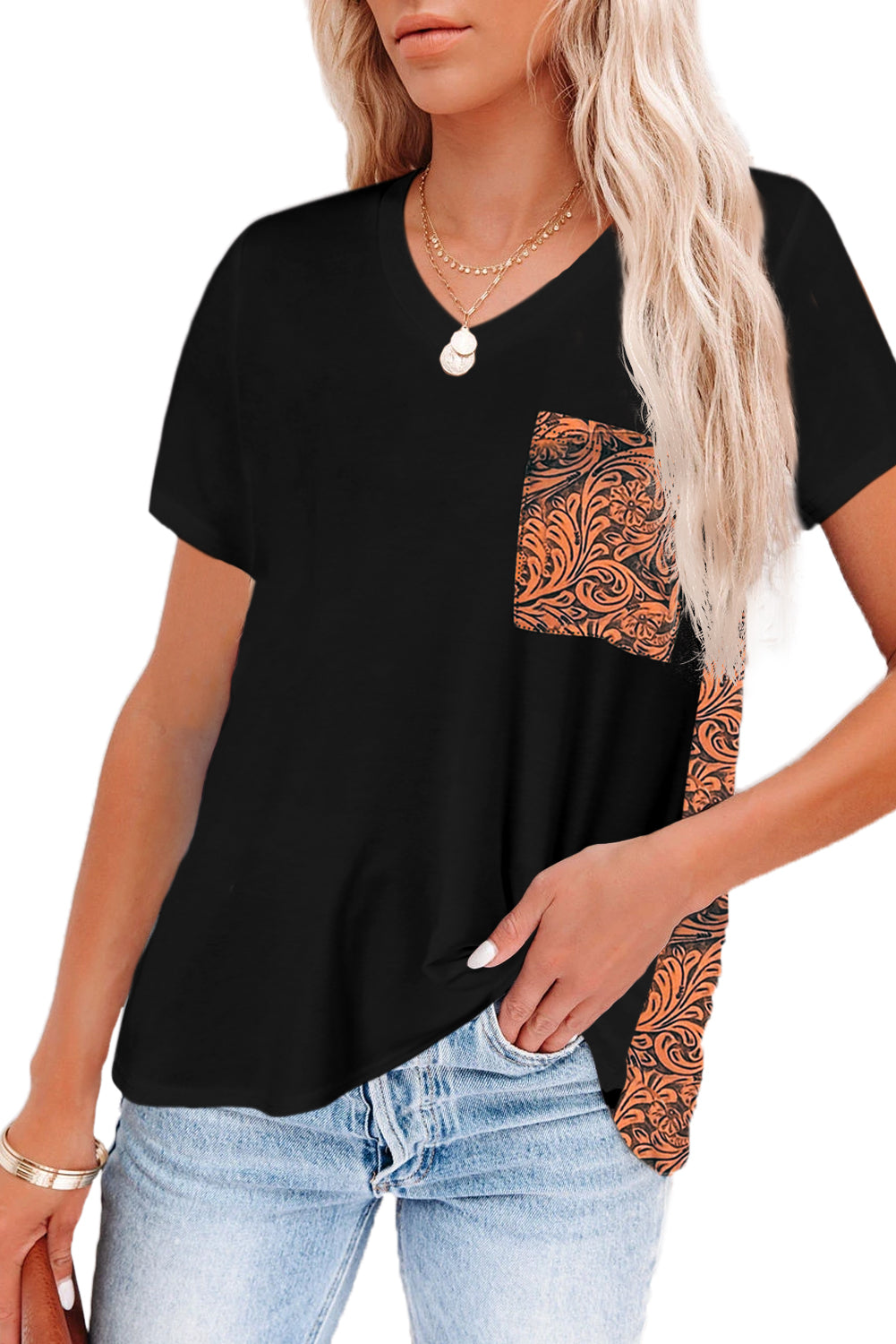 Black Women's Leopard Printed Short Sleeve T-Shirt Blouse LC253578-102