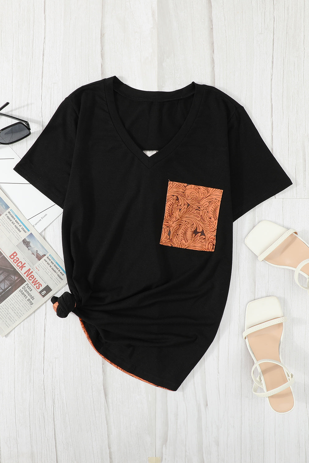 Black Women's Leopard Printed Short Sleeve T-Shirt Blouse LC253578-102
