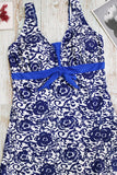 Blue Women's Tankinis Plus Floral Print Bow Tankini LC415288-5