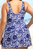 Blue Women's Tankinis Plus Floral Print Bow Tankini LC415288-5