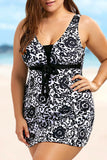 Black Women's Tankinis Plus Floral Print Bow Tankini LC415288-2