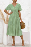 Green Women's Dresses Floral Polka Dot Belted Midi Dress LC229317-9