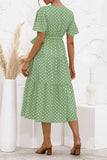 Green Women's Dresses Floral Polka Dot Belted Midi Dress LC229317-9