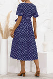 Blue Women's Dresses Floral Polka Dot Belted Midi Dress LC229317-5