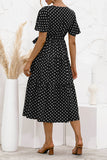 Black Women's Dresses Floral Polka Dot Belted Midi Dress LC229317-2
