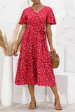 Red Women's Dresses Floral Polka Dot Belted Midi Dress LC229317-103