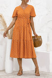 Yellow Women's Dresses Floral Polka Dot Belted Midi Dress LC229317-7