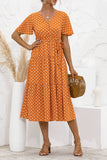 Yellow Women's Dresses Floral Polka Dot Belted Midi Dress LC229317-7