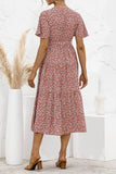 Red Women's Dresses Floral Polka Dot Belted Midi Dress LC229317-3