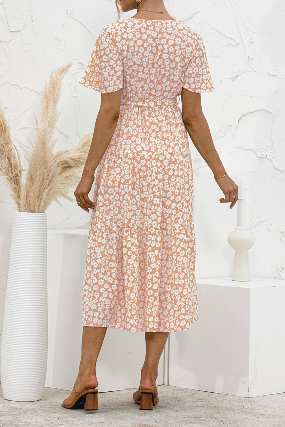Apricot Women's Dresses Floral Polka Dot Belted Midi Dress LC229317-18