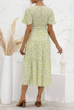 Green Women's Dresses Floral Polka Dot Belted Midi Dress LC229317-109