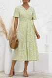 Green Women's Dresses Floral Polka Dot Belted Midi Dress LC229317-109