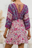 Purple Women's Dresses Floral Tribal Belted Mini Dress LC229318-8