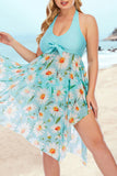 Sky Blue Women's Tankinis Plus Daisy Irregular Backless Swimdress Tankini LC415293-4