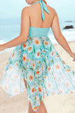 Sky Blue Women's Tankinis Plus Daisy Irregular Backless Swimdress Tankini LC415293-4
