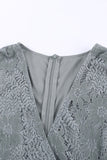 Gray White Mini Dress Wrap V Neck Floral Lace Short Dress LC224799-9