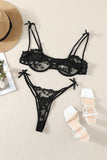 LC35395-2-S, LC35395-2-M, LC35395-2-L, Black Valentine Day 2 Piece Sexy Heart Bowknot Push Up Lingerie Set Bralette Bra and Panty