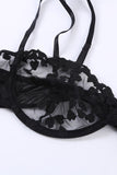 LC35395-2-S, LC35395-2-M, LC35395-2-L, Black Valentine Day 2 Piece Sexy Heart Bowknot Push Up Lingerie Set Bralette Bra and Panty