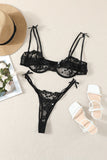 LC35395-2-S, LC35395-2-M, LC35395-2-L, Black Valentine Day 2 Piece Sexy Heart Bowknot Push Up Lingerie Set Bralette Bra and Panty