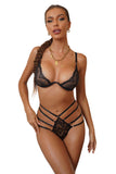 LC35300-2-S, LC35300-2-M, LC35300-2-L, Black Womens Lace Lingerie Crisscross Back Sexy Triangle Bra and Panty Set
