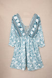 LC221873-9-S, LC221873-9-M, LC221873-9-L, LC221873-9-XL, Green Bohemian 3/4 Sleeve V Neck Vintage Mini Dress for Women