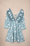 LC221873-9-S, LC221873-9-M, LC221873-9-L, LC221873-9-XL, Green Bohemian 3/4 Sleeve V Neck Vintage Mini Dress for Women