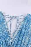 LC221873-4-S, LC221873-4-M, LC221873-4-L, LC221873-4-XL, Sky Blue Bohemian 3/4 Sleeve V Neck Vintage Mini Dress for Women