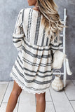 Black Women's Dresses Geometric Tribal Print Lace Trim Mini Dress LC229394-2