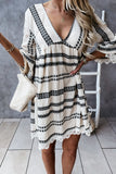 Black Women's Dresses Geometric Tribal Print Lace Trim Mini Dress LC229394-2