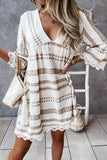 Apricot Women's Dresses Geometric Tribal Print Lace Trim Mini Dress LC229394-18