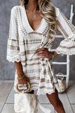 Apricot Women's Dresses Geometric Tribal Print Lace Trim Mini Dress LC229394-18