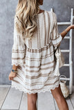Apricot Women's Dresses Geometric Tribal Print Lace Trim Mini Dress LC229394-18