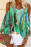 Green Women's Blouses Tribal Print Cold Shoulder Blouse LC2519621-9