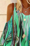 Green Women's Blouses Tribal Print Cold Shoulder Blouse LC2519621-9